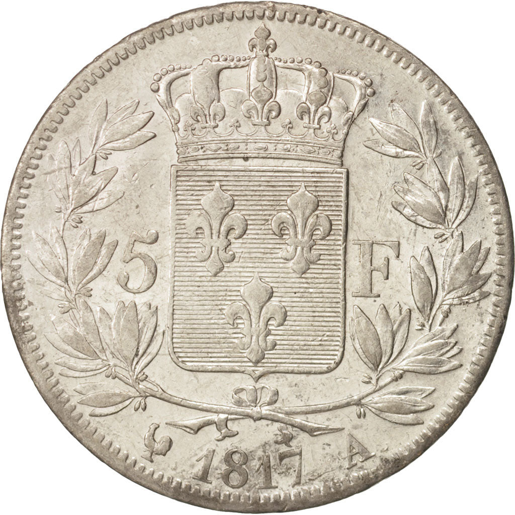 Moneta, Francia, Louis XVIII, Louis XVIII, 5 Francs, 1817, Paris, BB+, Argento