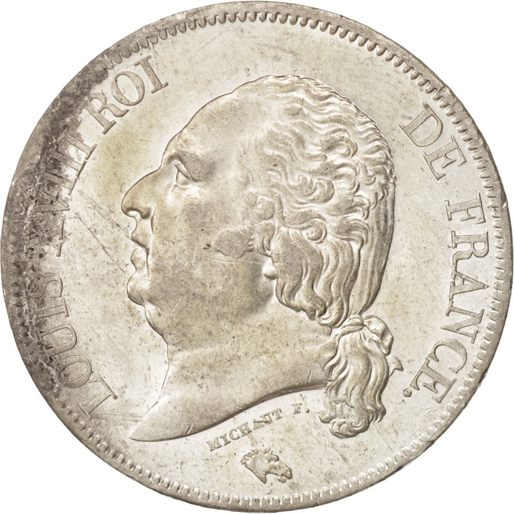 Moneta, Francia, Louis XVIII, Louis XVIII, 5 Francs, 1822, Paris, BB+, Argento
