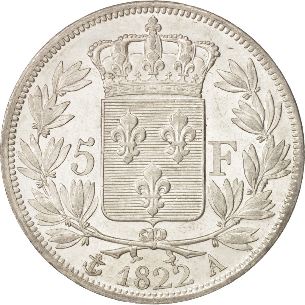 Munten, Frankrijk, Louis XVIII, Louis XVIII, 5 Francs, 1822, Paris, PR, Zilver