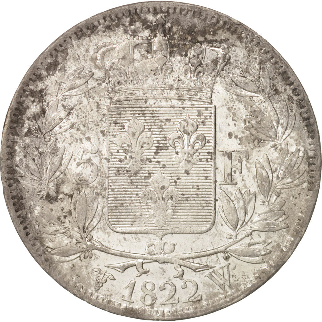 Moneta, Francia, Louis XVIII, Louis XVIII, 5 Francs, 1822, Lille, BB+, Argento