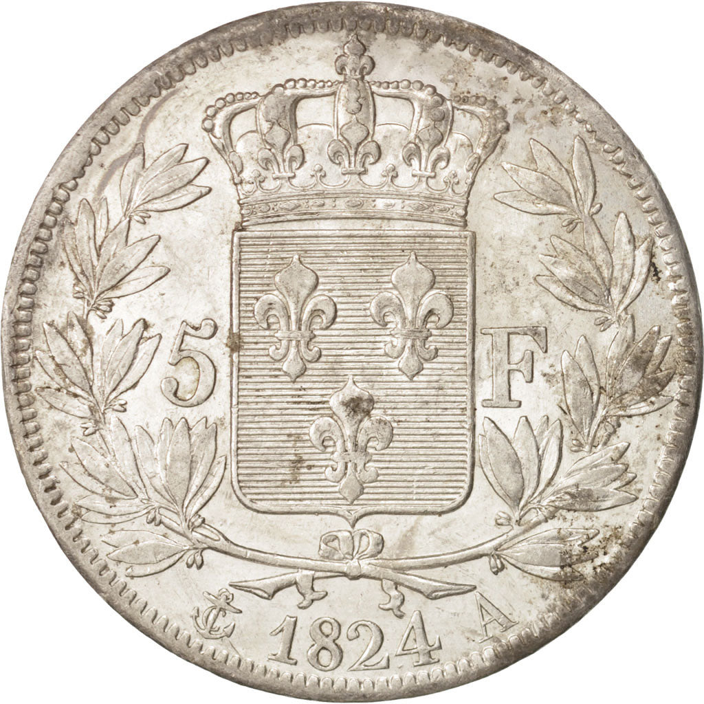 France, Louis XVIII, 5 Francs, 1824, Paris, Argent, KM:711.1
