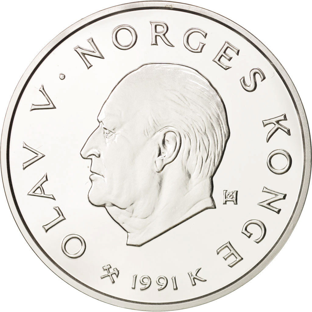 Coin, Norway, Olav V, 100 Kroner, 1991, MS(65-70), Silver, KM:433