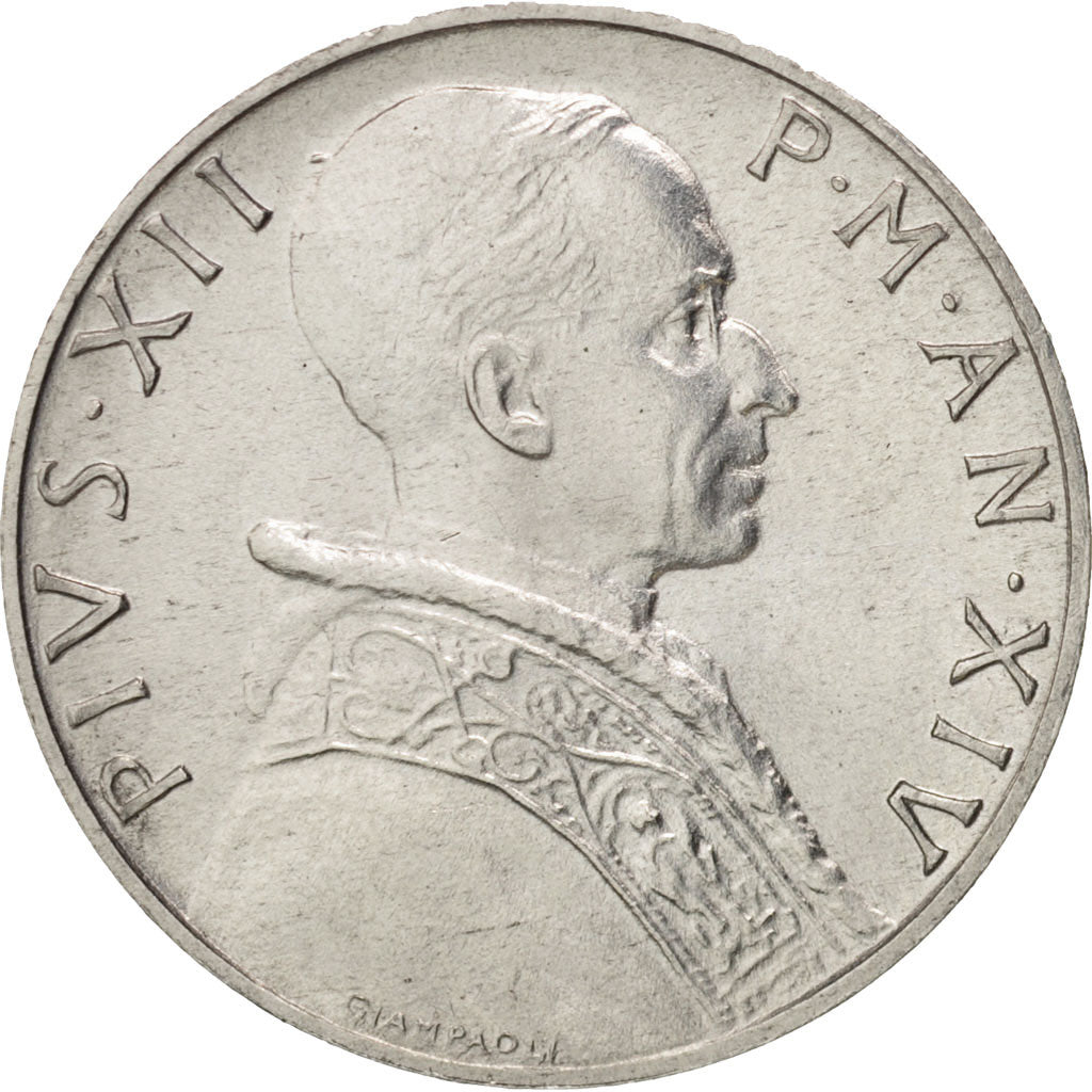 CITTÀ DEL VATICANO, Pius XII, 5 Lire, 1952, Alluminio, KM:51.1