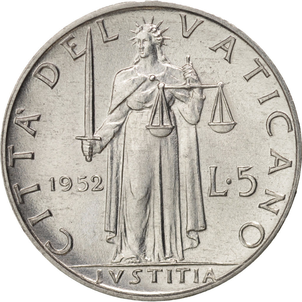 CITTÀ DEL VATICANO, Pius XII, 5 Lire, 1952, Alluminio, KM:51.1