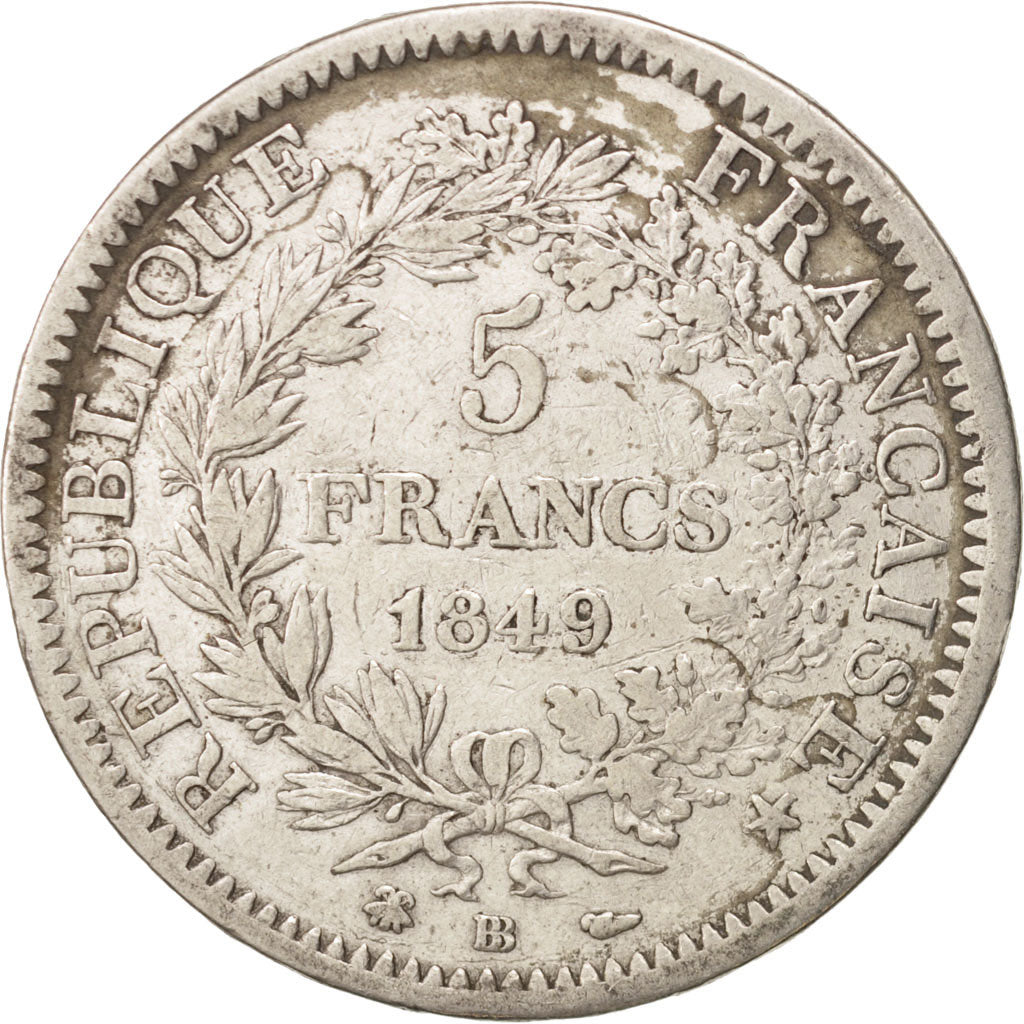 Coin, France, Hercule, 5 Francs, 1849, Strasbourg, VF(30-35), Silver, KM:756.2