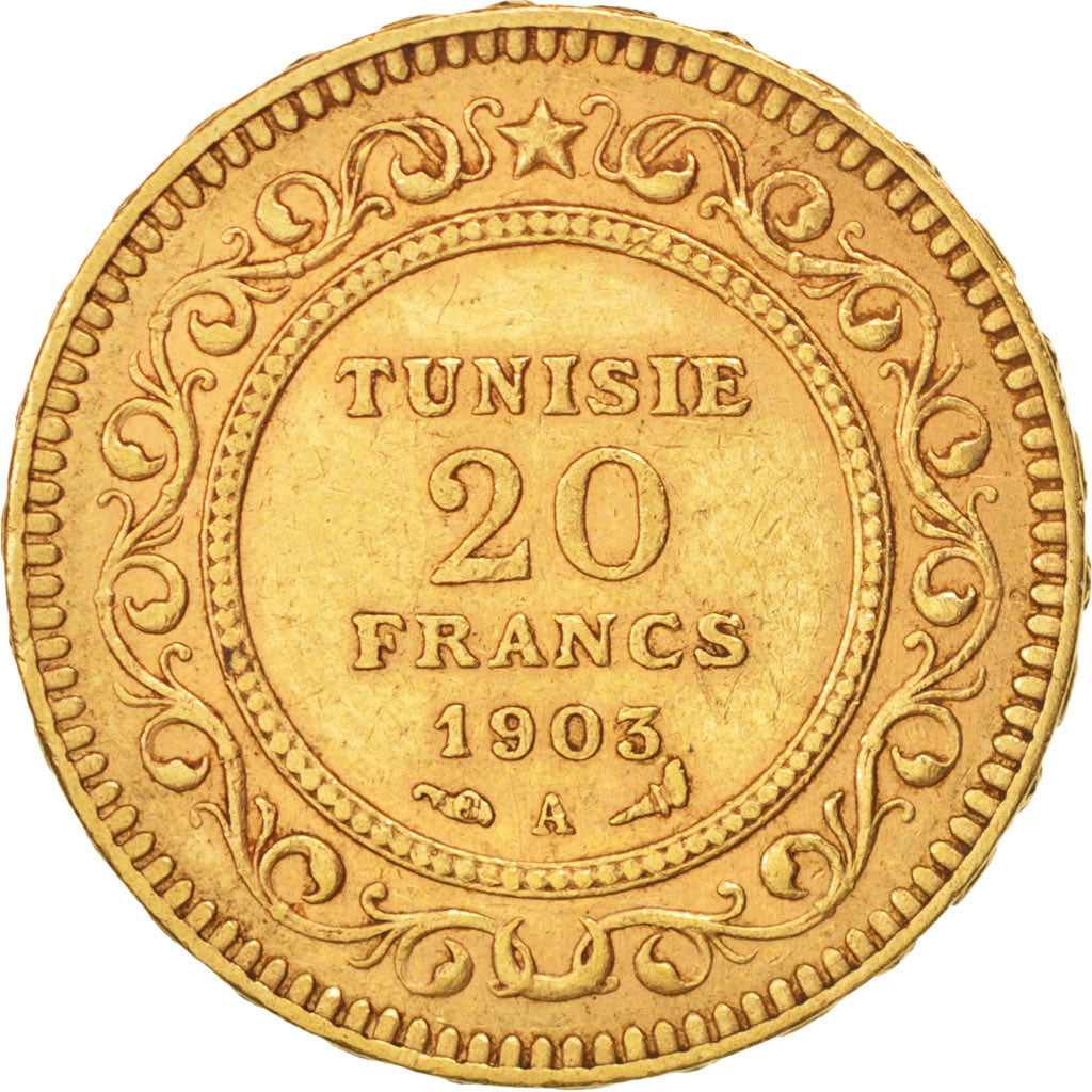 Tunisia, Muhammad al-Hadi Bey, 20 Francs, 1903, Paris, Gold, KM:234