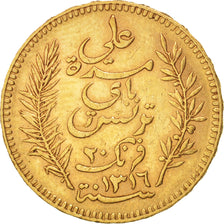 Coin, Tunisia, Ali Bey, 20 Francs, 1899, Paris, EF(40-45), Gold, KM:227