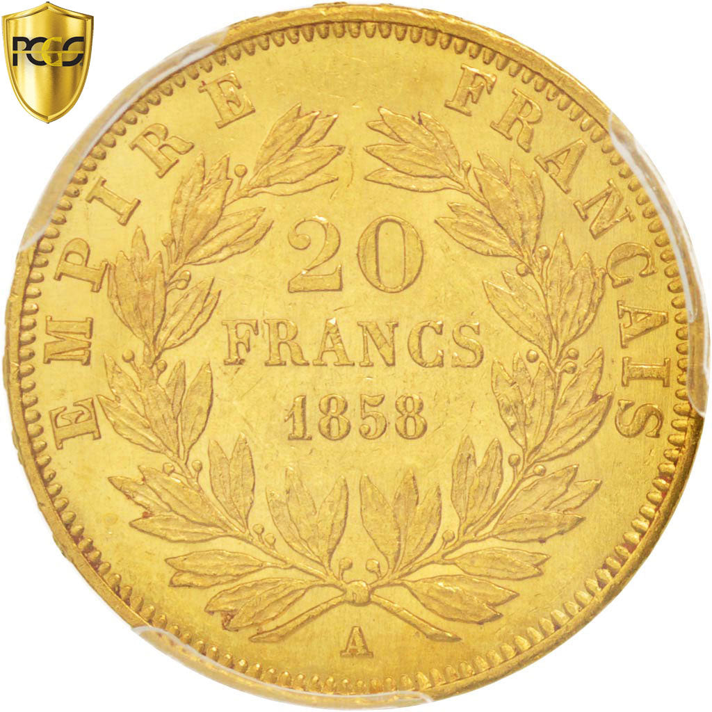Coin, France, Napoleon III, Napoléon III, 20 Francs, 1858, Paris, PCGS, MS61
