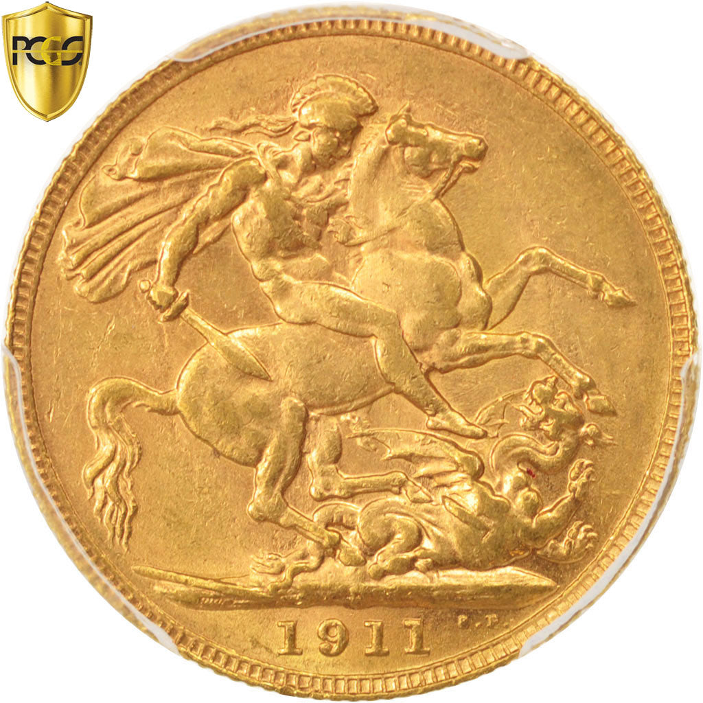 Coin, Australia, George V, Sovereign, 1911, Perth, PCGS, AU55, AU(55-58), Gold