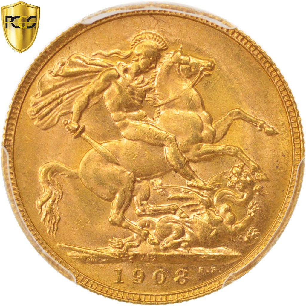 Coin, Australia, Edward VII, Sovereign, 1908, Perth, PCGS, MS63, MS(63), Gold