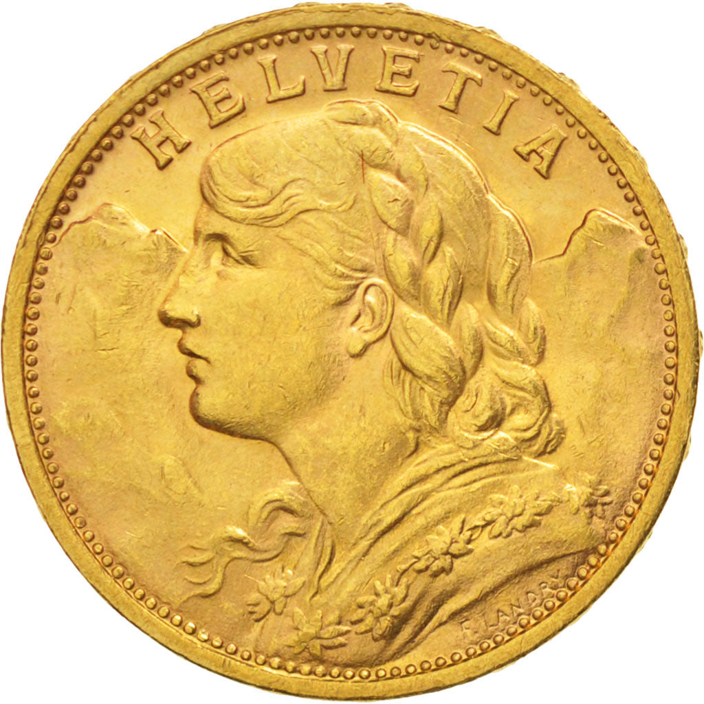 Suiza, 20 Francs, 1908, Bern, Oro, KM:35.1