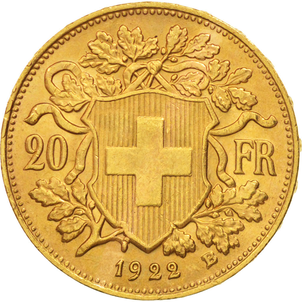 Suiza, 20 Francs, 1922, Bern, Oro, KM:35.1