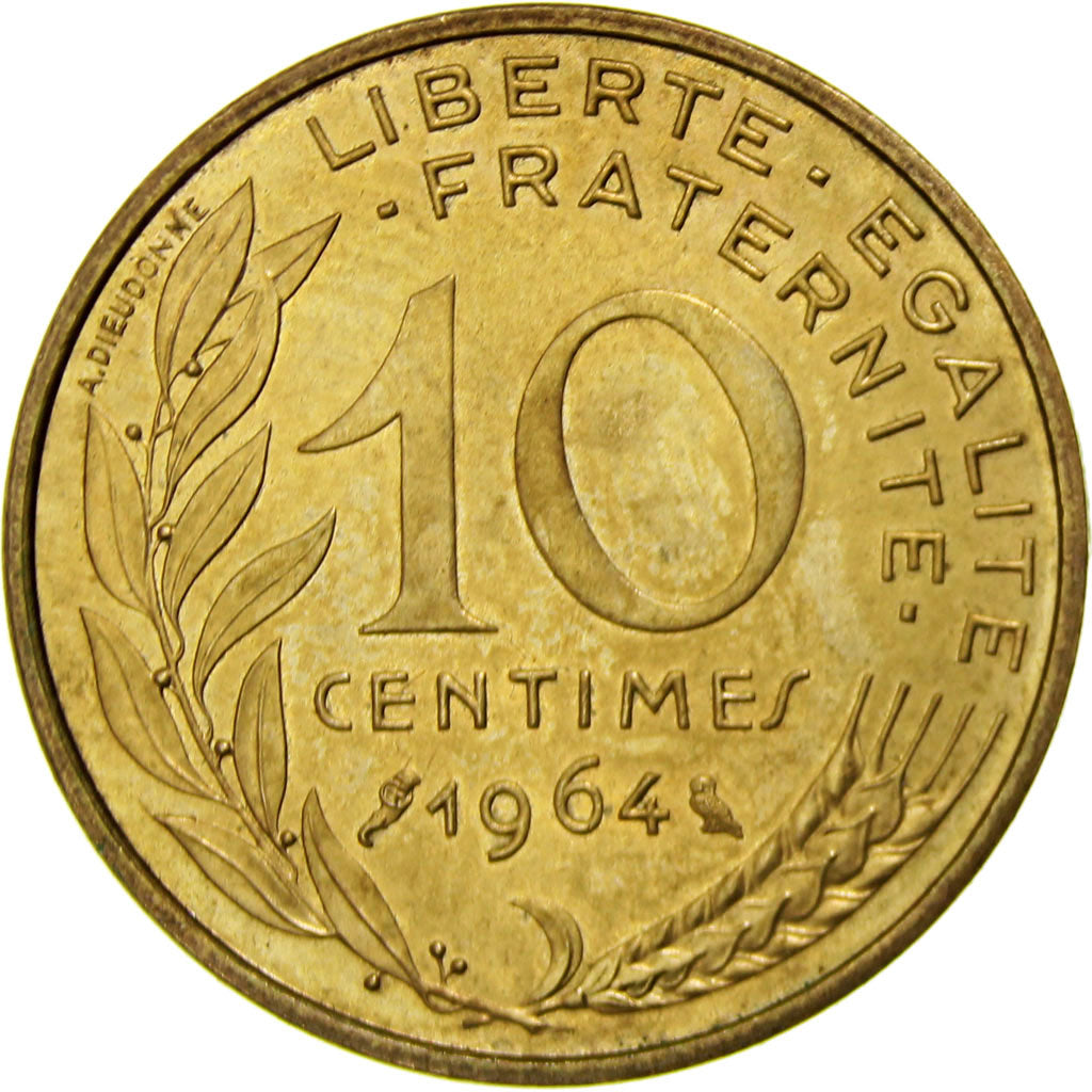 France, Marianne, 10 Centimes, 1964, Paris, MS(63), Aluminum-Bronze, KM:929