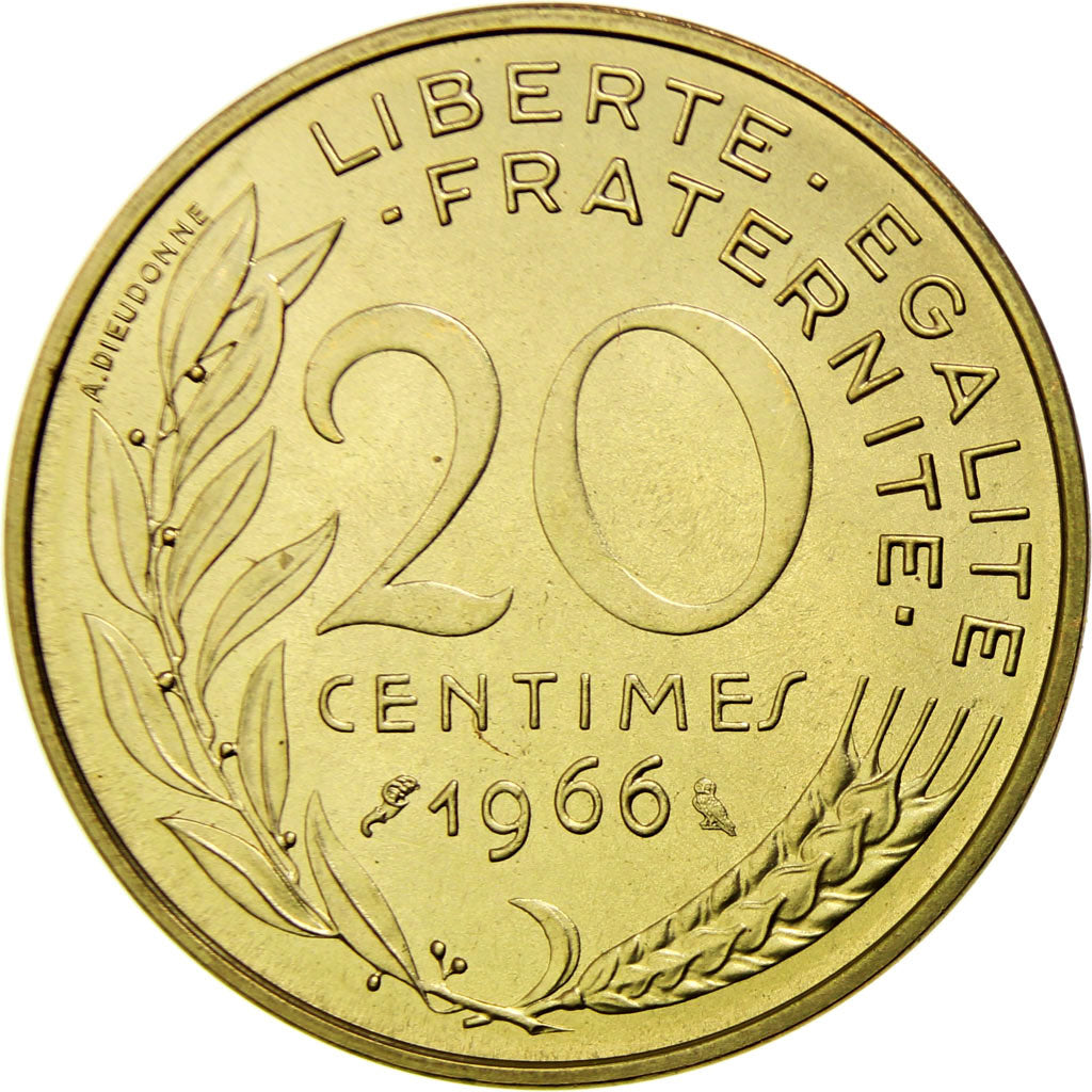 France, Marianne, 20 Centimes, 1966, Paris, MS(63), Aluminum-Bronze, KM:930
