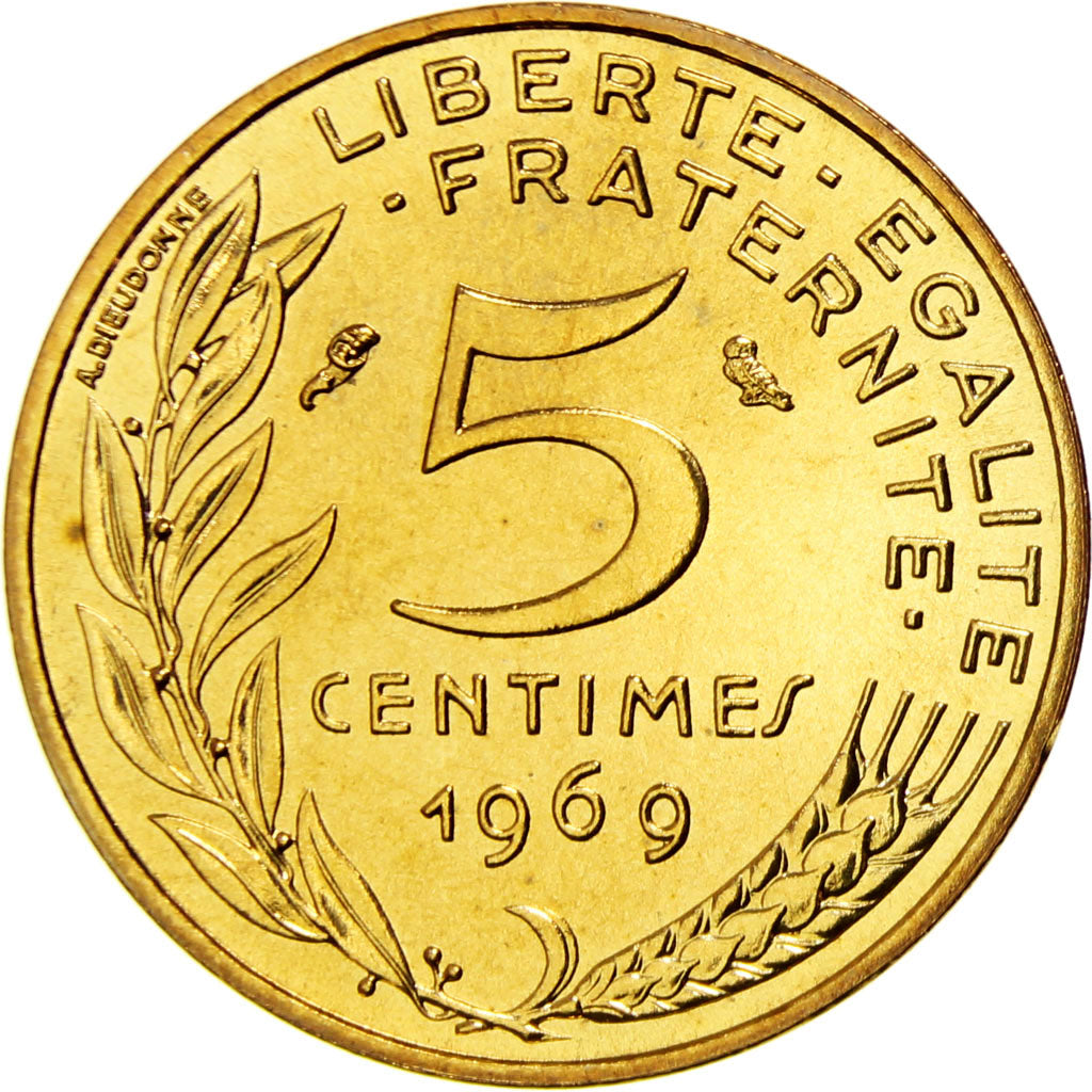 France, Marianne, 5 Centimes, 1969, Paris, MS(65-70), Aluminum-Bronze, KM:933