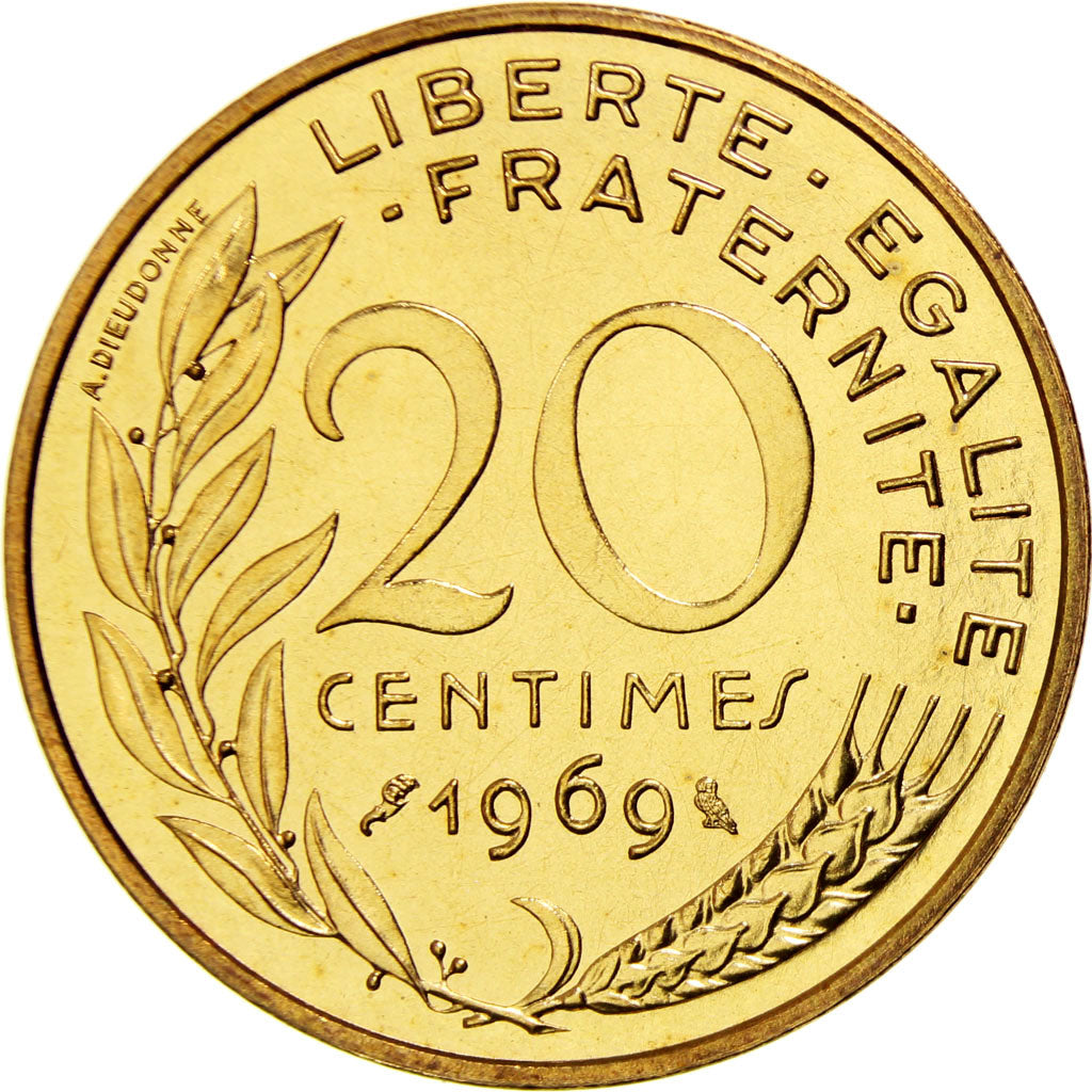 Coin, France, Marianne, 20 Centimes, 1969, Paris, MS(65-70), Aluminum-Bronze