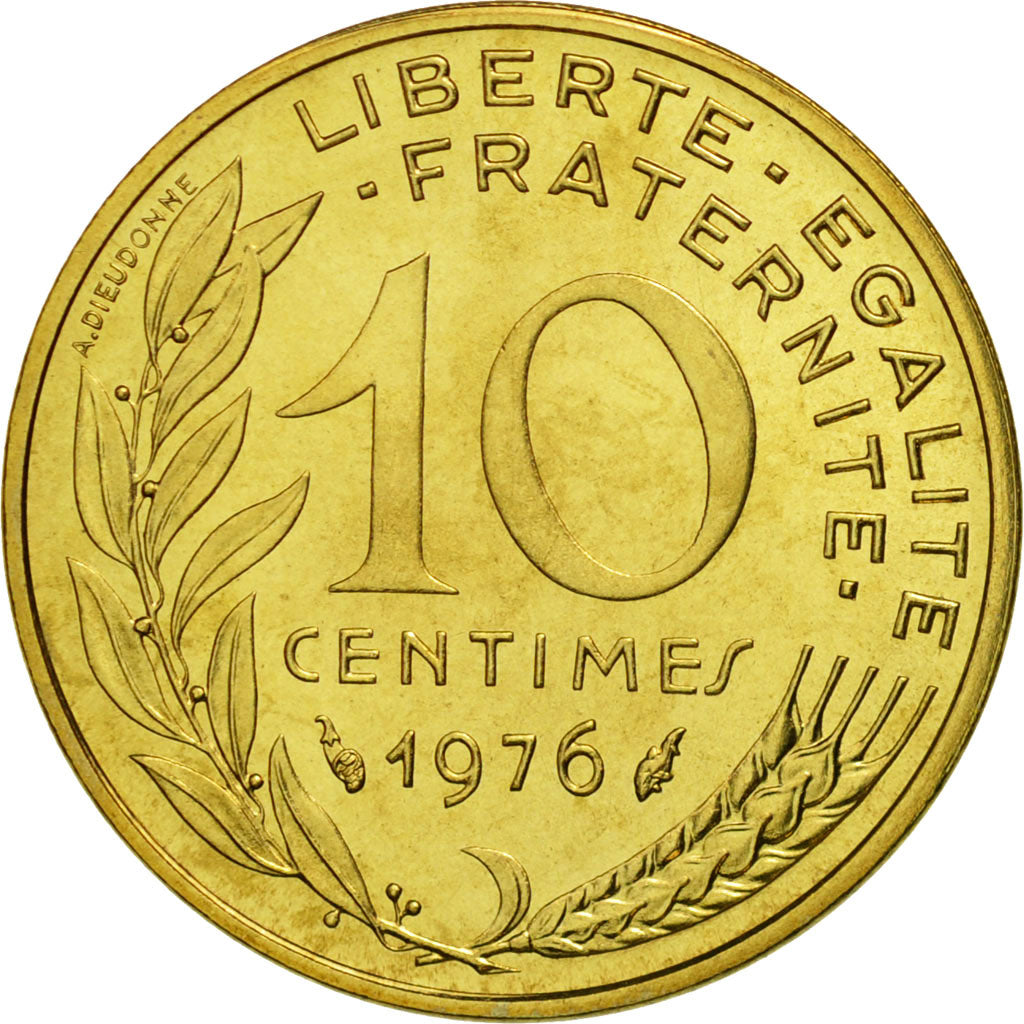 Moneta, Francia, Marianne, 10 Centimes, 1976, Paris, FDC, Alluminio-bronzo