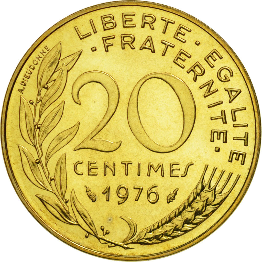 Coin, France, Marianne, 20 Centimes, 1976, Paris, MS(65-70), Aluminum-Bronze