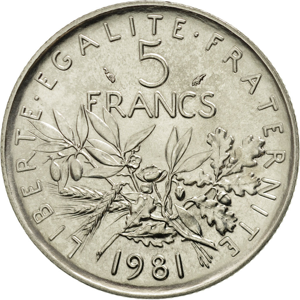 France, Semeuse, 5 Francs, 1981, Paris, MS(65-70), Nickel Clad Copper-Nickel