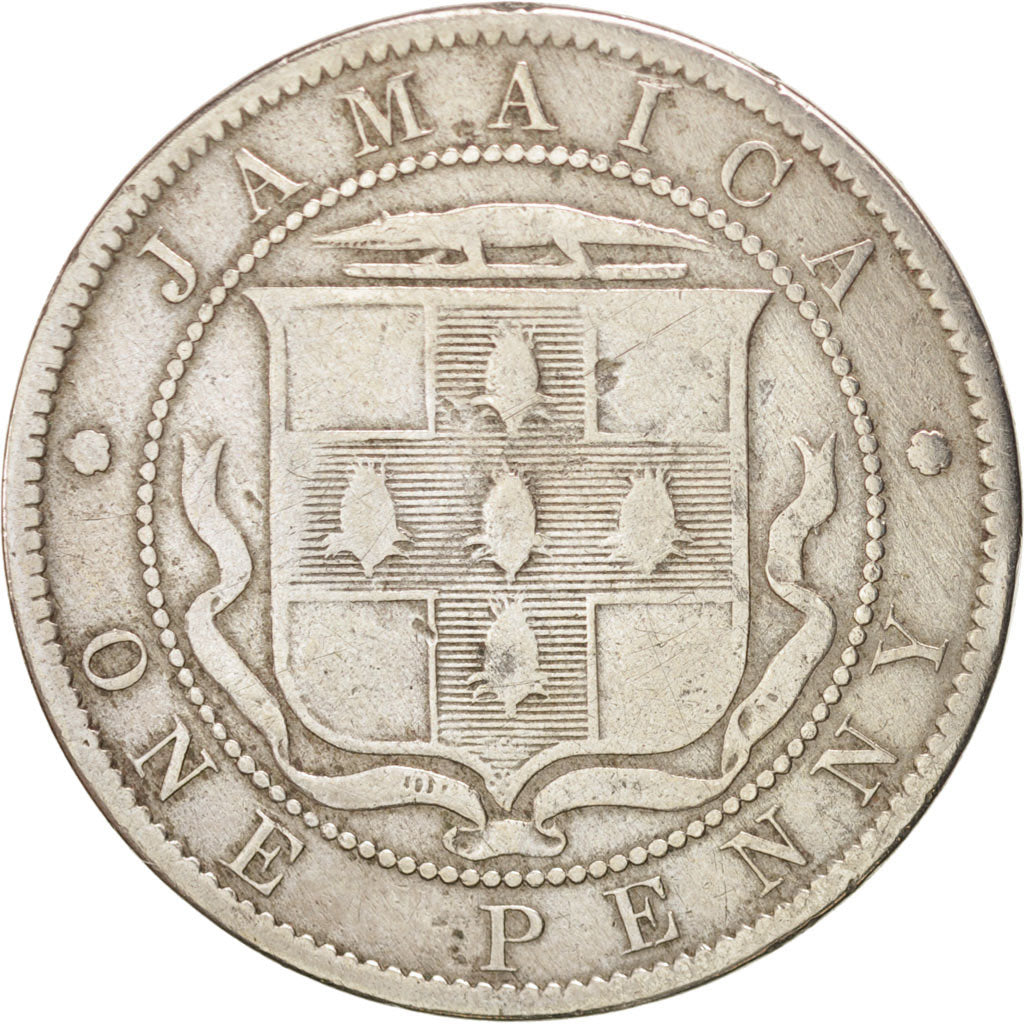 JAMAICA, Penny, 1869, Heaton, KM #17, EF(40-45), Copper-Nickel, 9.29