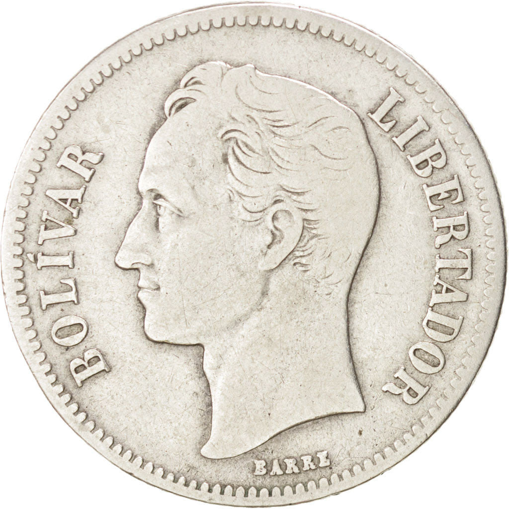 VENEZUELA, Gram 10, 2 Bolivares, 1935, KM #23, VF(30-35), Silver, 27, 9.75