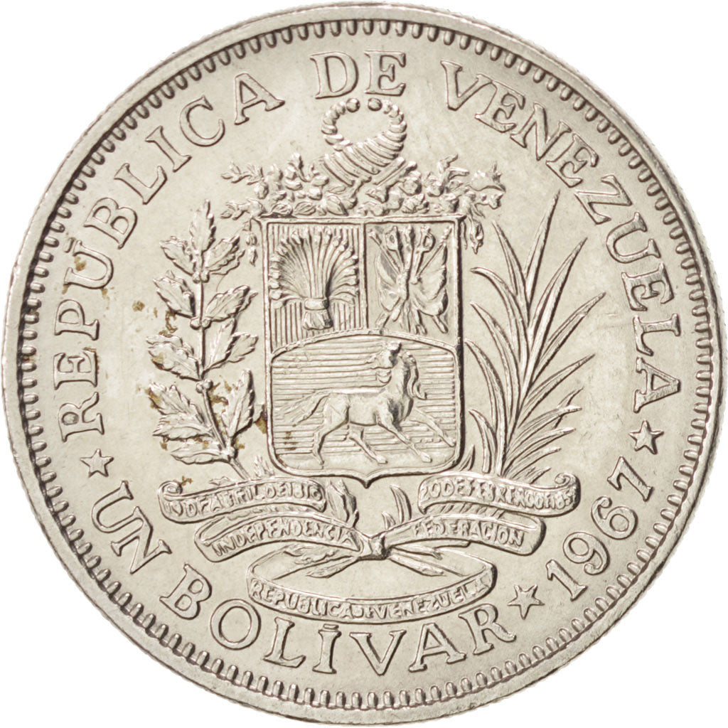 VENEZUELA, Bolivar, 1967, British Royal Mint, KM #42, MS(63), Nickel, 23, 4.98