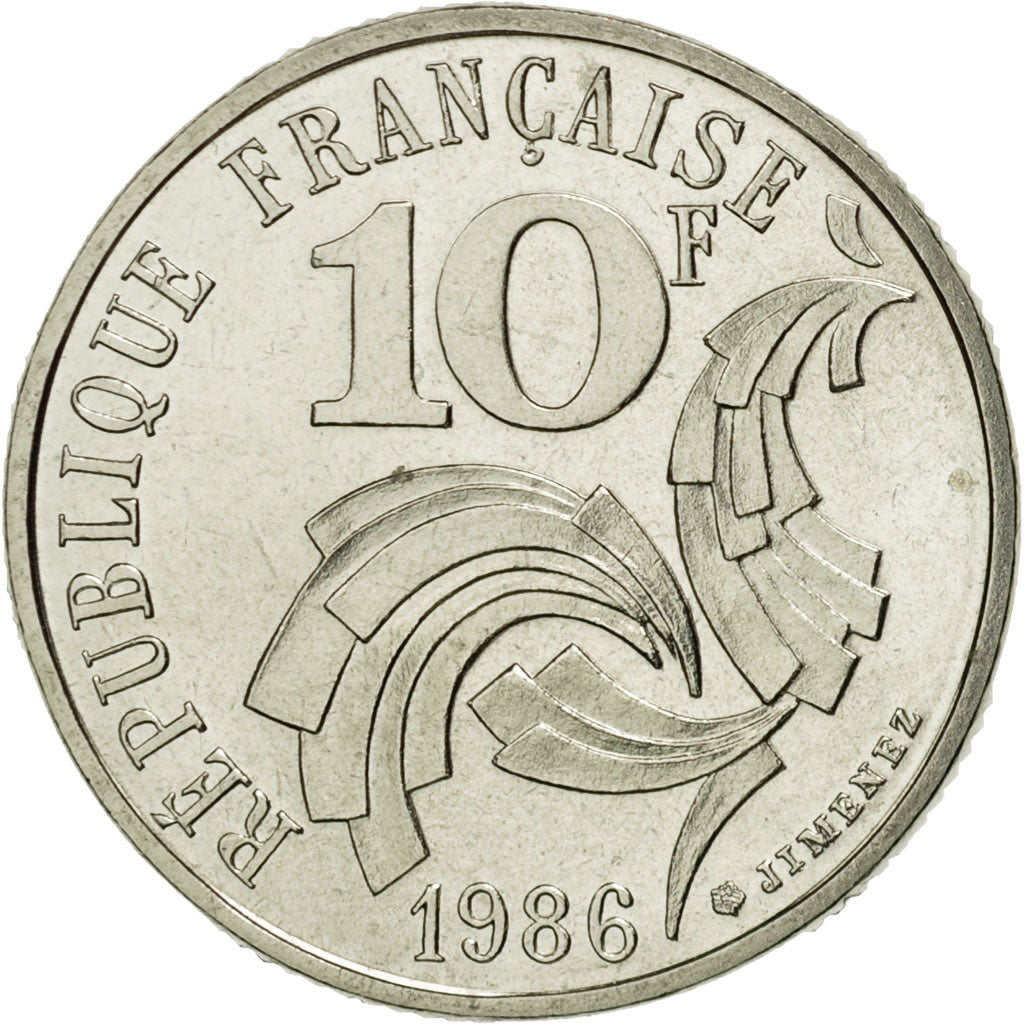 France, 10 Francs, 1986, Paris, MS(65-70), Silver, KM:958a, Gadoury:824