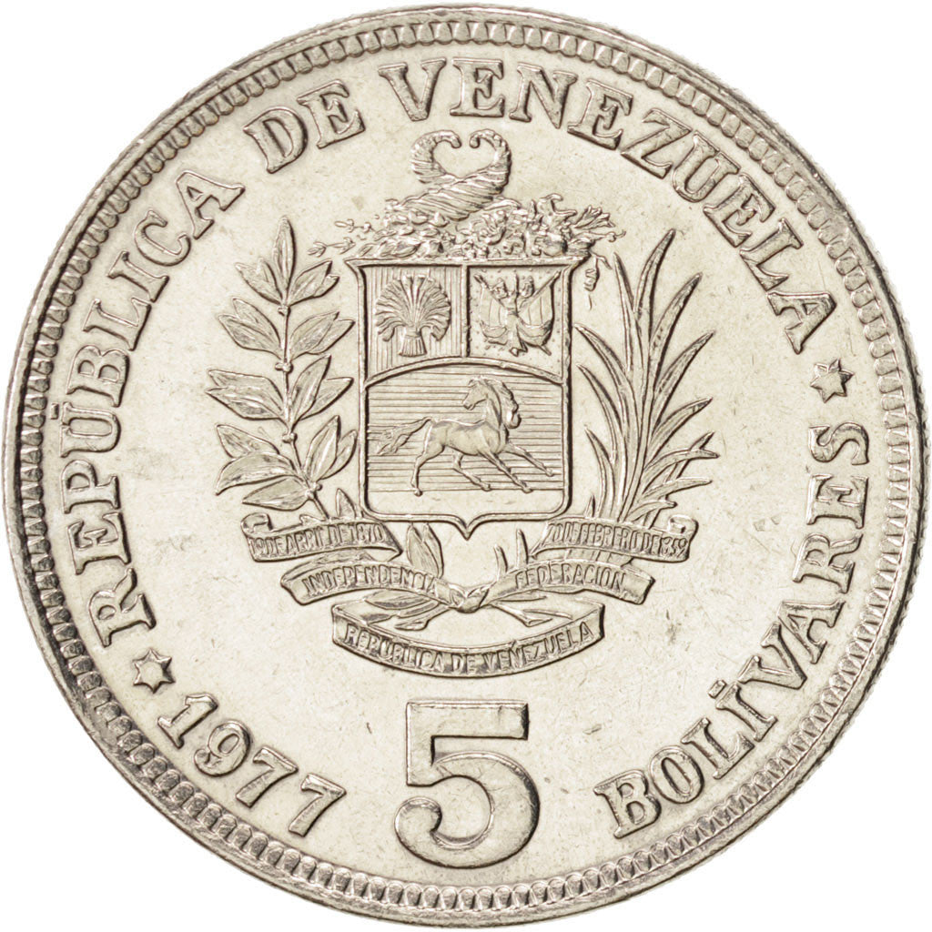 Monnaie, Venezuela, 5 Bolivares, 1977, SPL, Nickel, KM:53.1