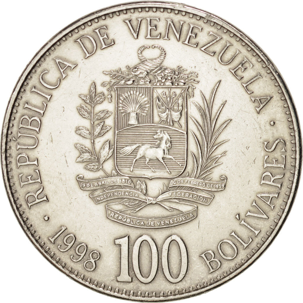 Venezuela, 100 Bolivares, 1998, SPL-, Acciaio ricoperto in nichel, KM:78.1