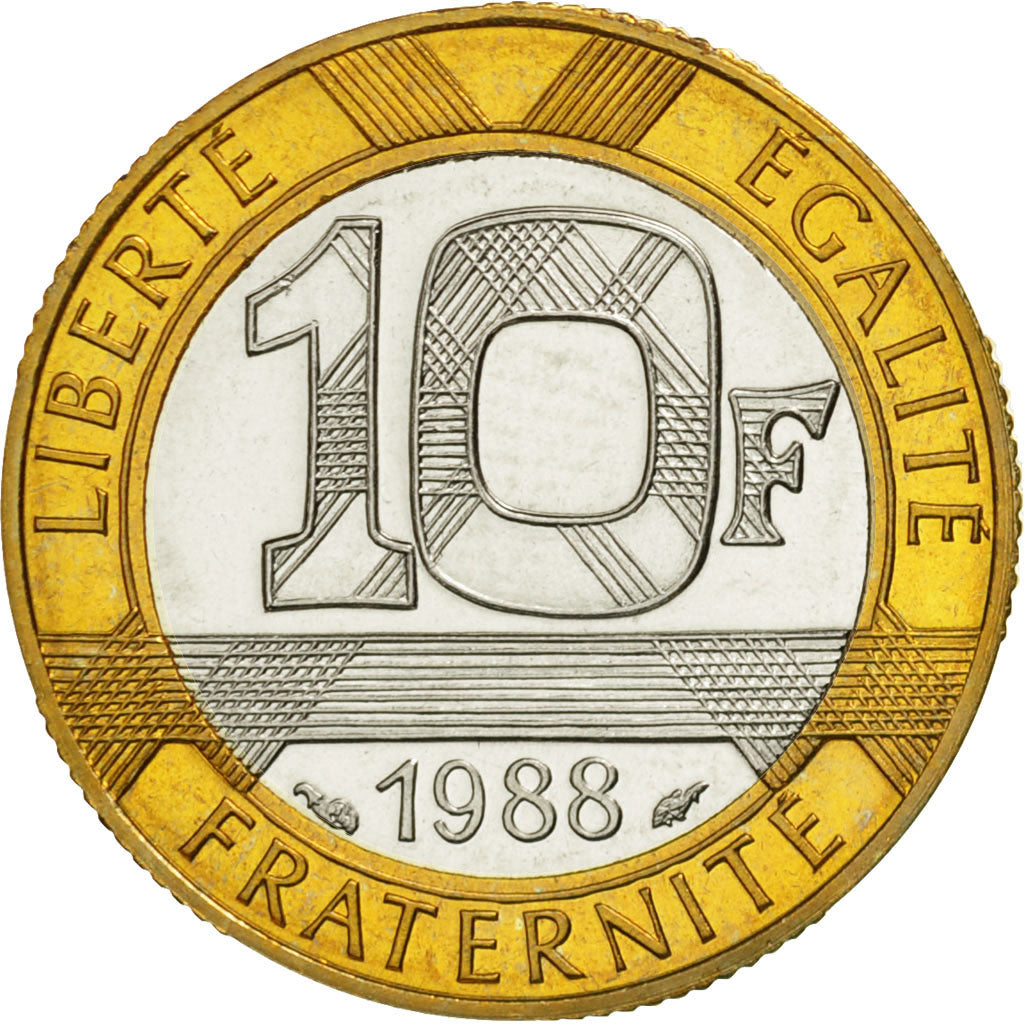 France, Génie, 10 Francs, 1988, Paris, MS(65-70), Bi-Metallic, KM:964.1