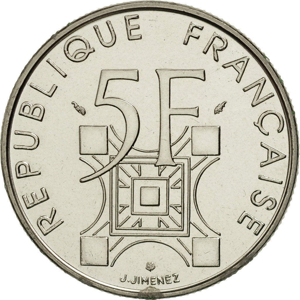 France, Tour Eiffel, 5 Francs, 1989, Paris, MS(65-70), Nickel, KM:968