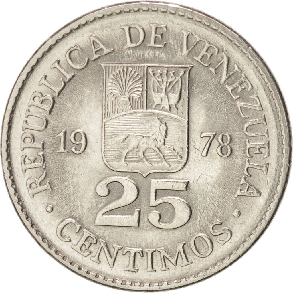 VENEZUELA, 25 Centimos, 1978, Werdohl, KM #50.1, MS(63), Nickel, 17, 1.74