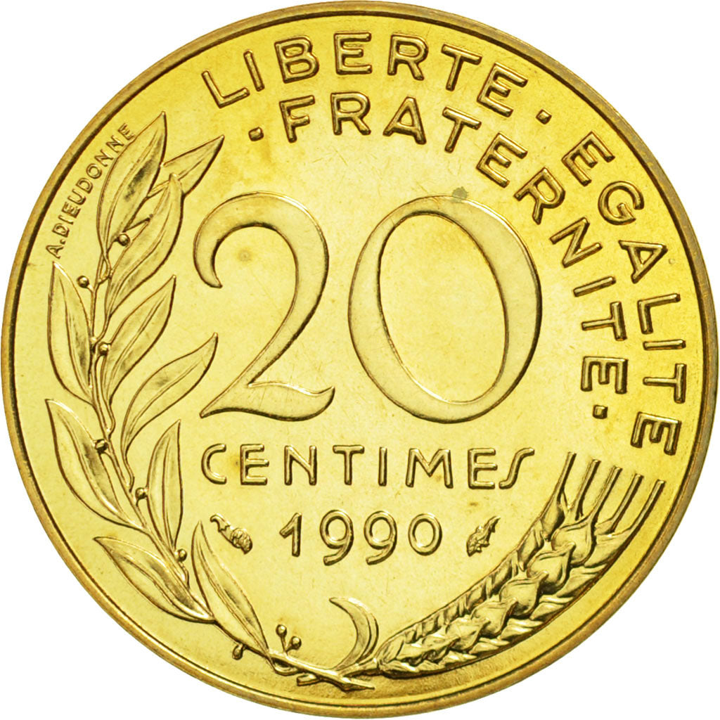 Coin, France, Marianne, 20 Centimes, 1990, Paris, MS(65-70), Aluminum-Bronze
