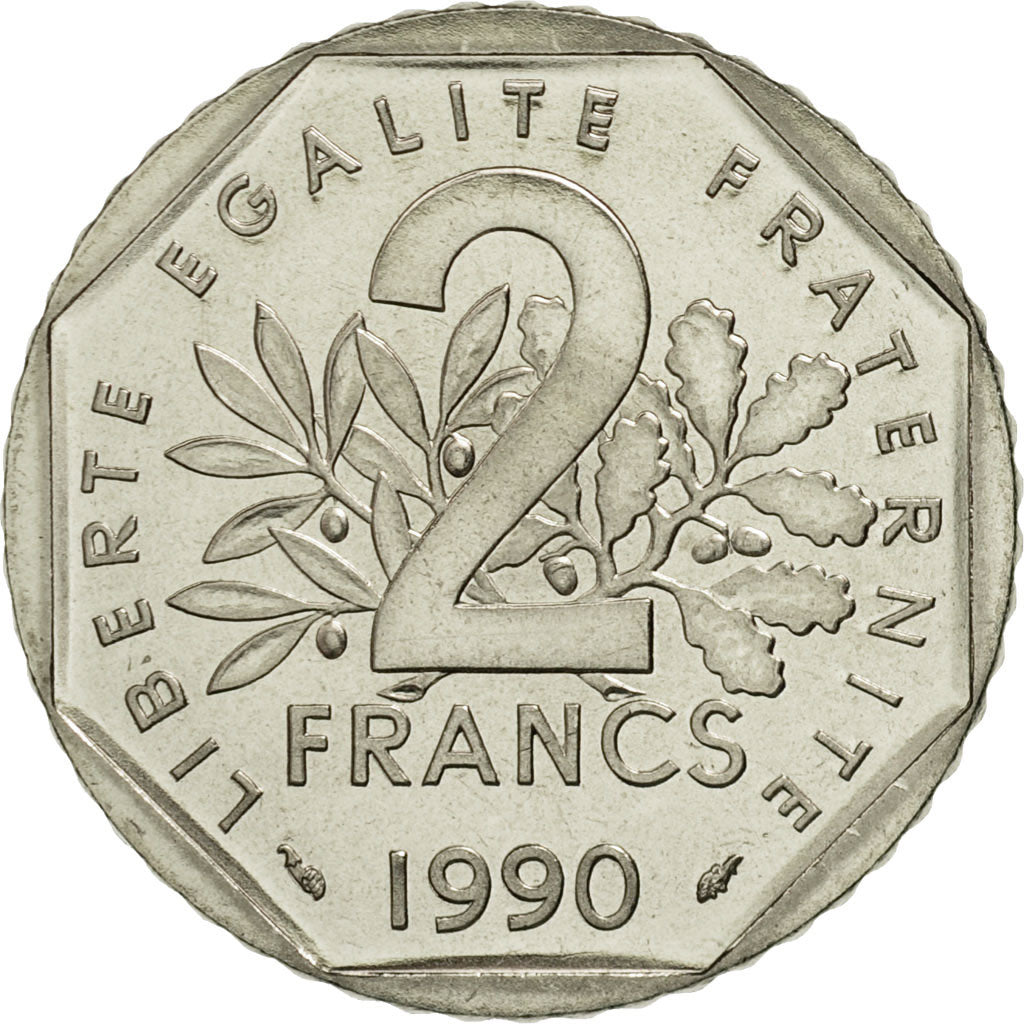 Munten, Frankrijk, Semeuse, 2 Francs, 1990, Paris, FDC, Nickel, KM:942.1