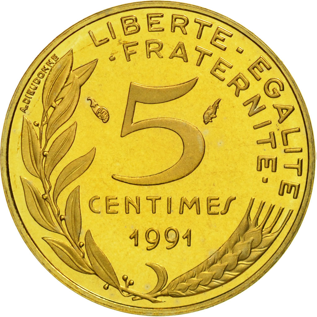 Monnaie, France, Marianne, 5 Centimes, 1991, Paris, FDC, Aluminum-Bronze