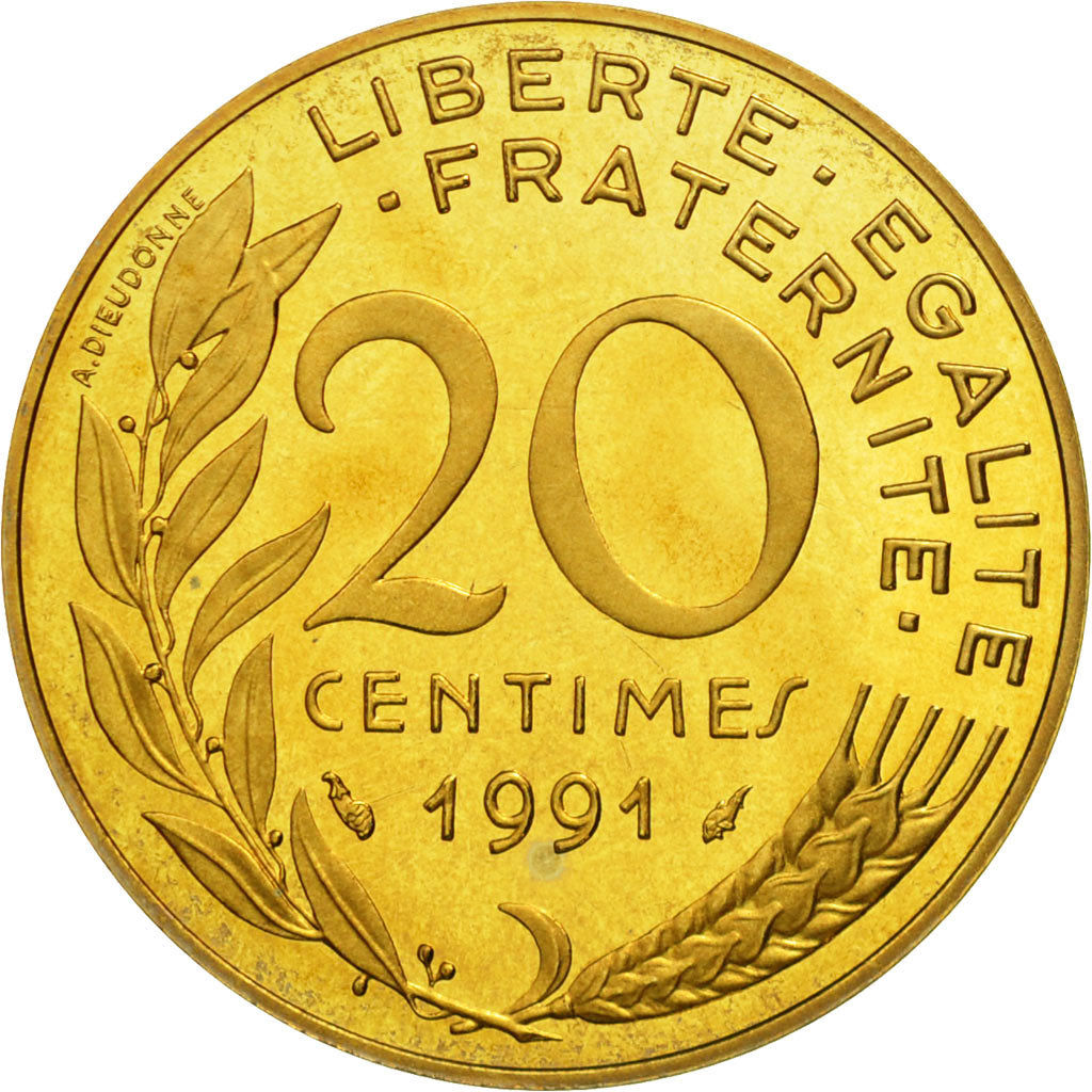 Coin, France, Marianne, 20 Centimes, 1991, Paris, MS(65-70), Aluminum-Bronze
