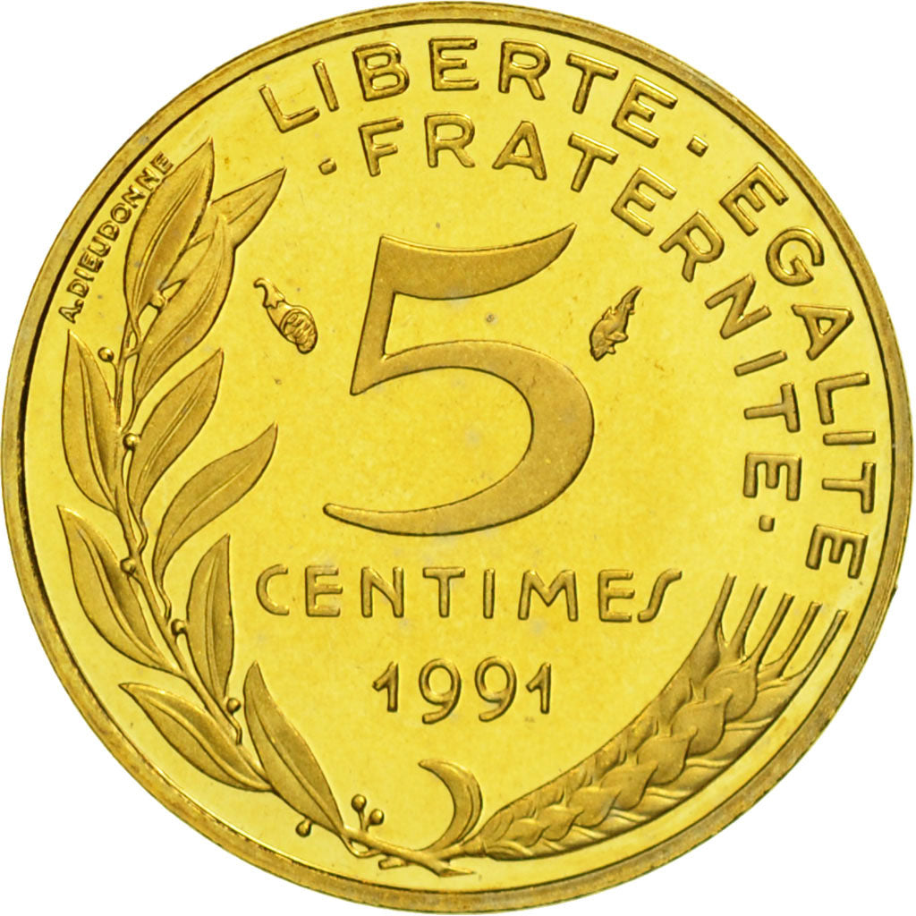 Monnaie, France, Marianne, 5 Centimes, 1991, Paris, FDC, Aluminum-Bronze