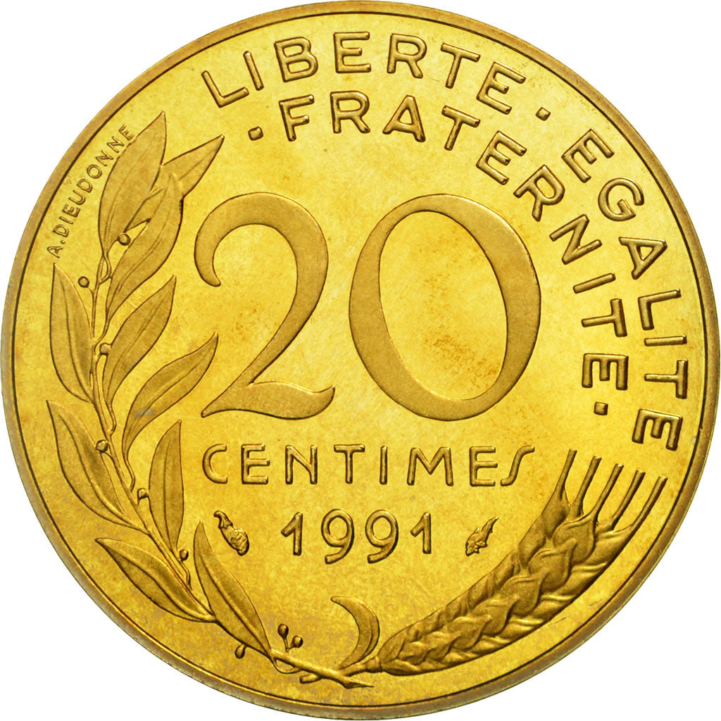 Frankreich, Marianne, 20 Centimes, 1991, Paris, STGL, Aluminum-Bronze, KM:930