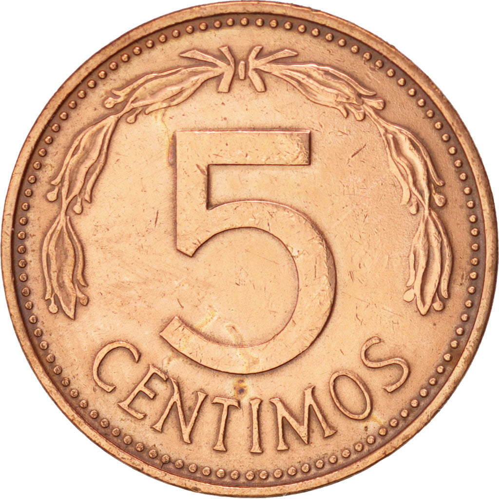 VENEZUELA, 5 Centimos, 1977, KM #49, AU(55-58), Copper Clad Steel, 2.01
