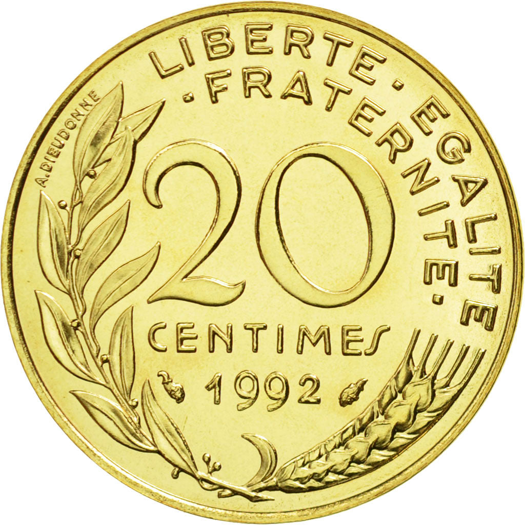 Coin, France, Marianne, 20 Centimes, 1992, Paris, MS(65-70), Aluminum-Bronze