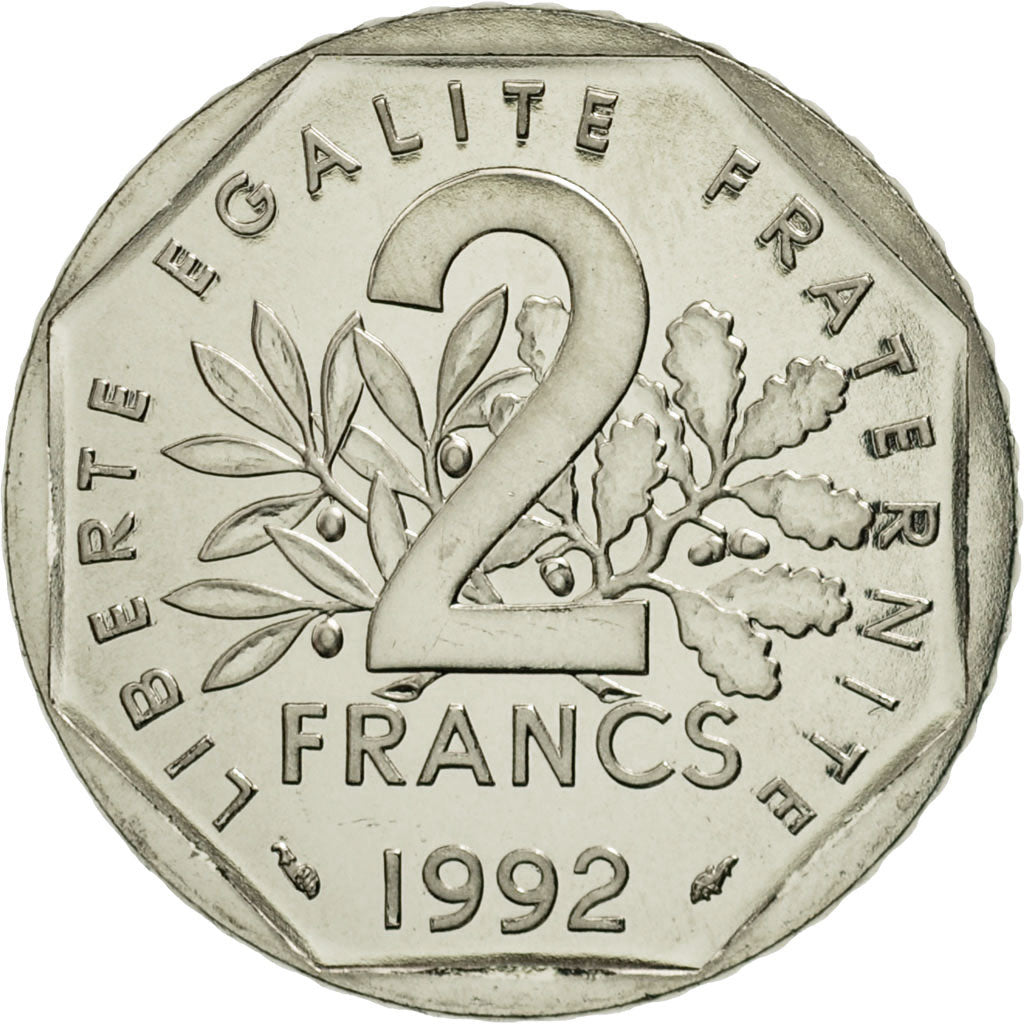Munten, Frankrijk, Semeuse, 2 Francs, 1992, Paris, FDC, Nickel, KM:942.2