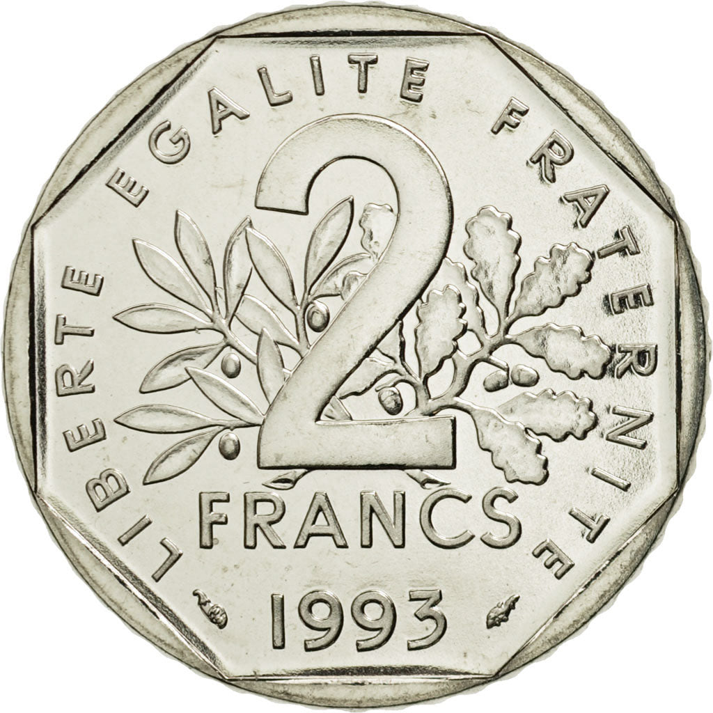 France, Semeuse, 2 Francs, 1993, Paris, MS(65-70), Nickel, KM:942.2
