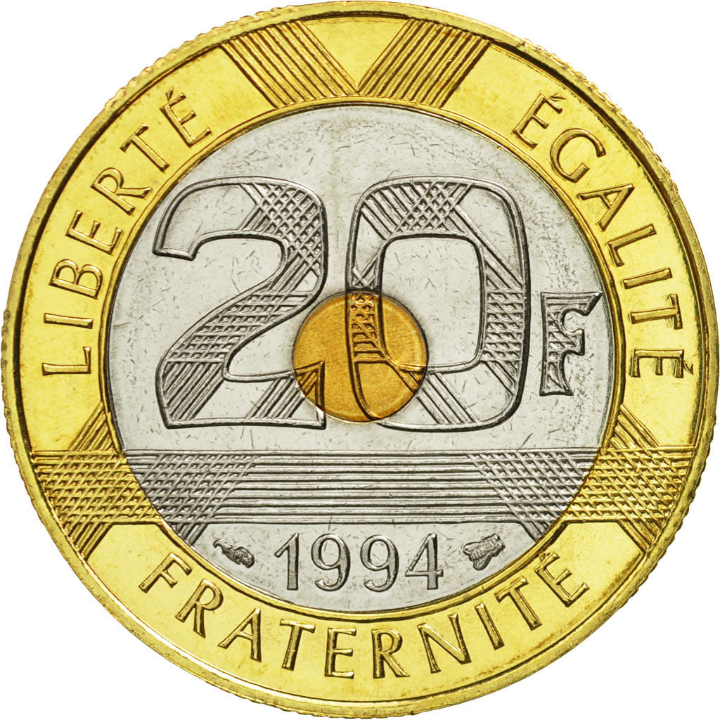 France, Mont Saint Michel, 20 Francs, 1994, Paris, MS(65-70), Tri-Metallic