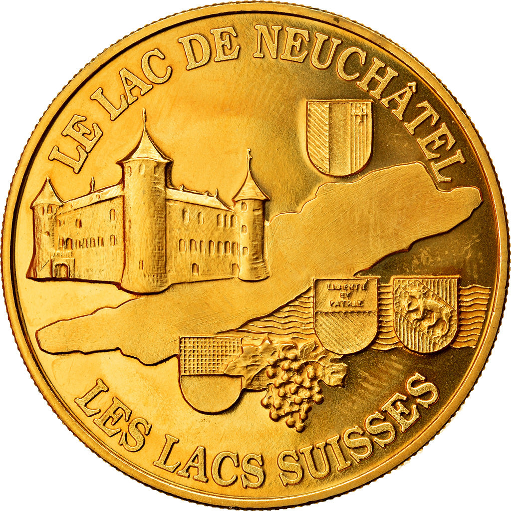 Switzerland, Medal, Le Lac de Neufchâtel, MS(64), Copper-Nickel Gilt