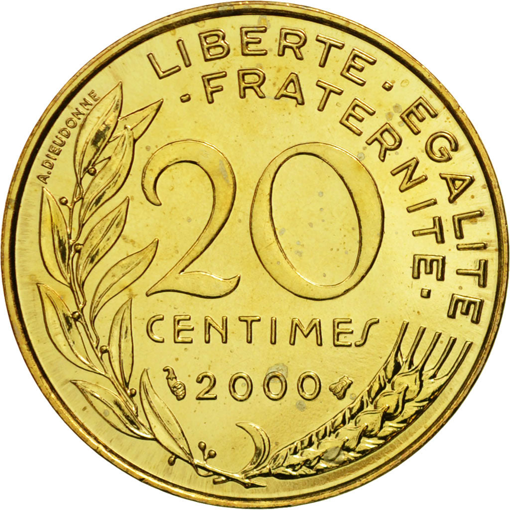 Coin, France, Marianne, 20 Centimes, 2000, Paris, MS(65-70), Aluminum-Bronze