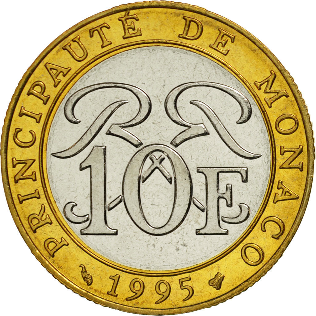 Monaco, Rainier III, 10 Francs, 1995, Paris, MS(65-70), Bi-Metallic, KM:163