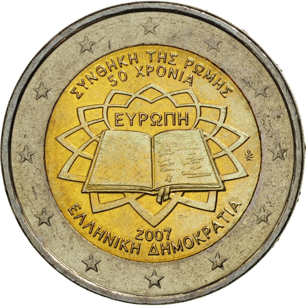 Greece, 2 Euro, Traité de Rome 50 ans, 2007, MS(63), Bi-Metallic