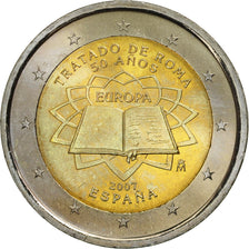 Hiszpania, 2 Euro, Traité de Rome 50 ans, 2007, MS(63), Bimetaliczny
