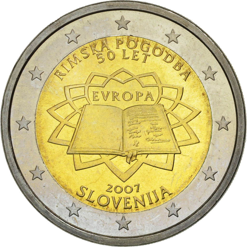 Slovenia, 2 Euro, Traité de Rome 50 ans, 2007, MS(63), Bi-Metallic