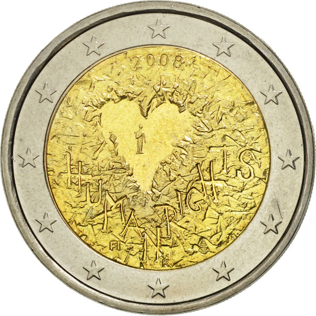 Finland, 2 Euro, 60 ans Déclaration universelle, 2008, MS(63), Bi-Metallic